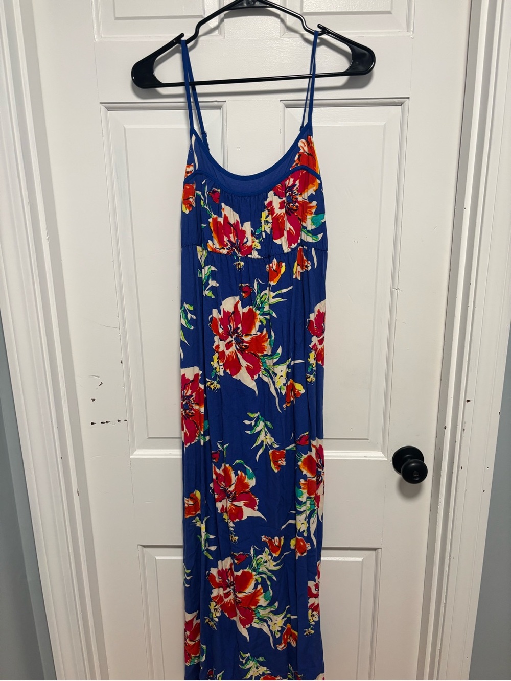 Royal Blue Floral Maxi Dress with Spaghetti Straps